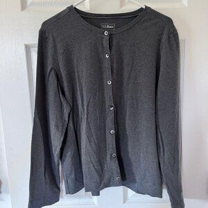 L.L.Bean, Women's Cotton, Button Front Cardigan, Gray, Large